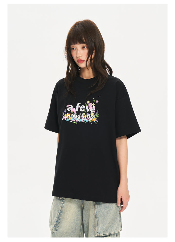 (AFGK) “Floral Embroidery Logo T-Shirt”
