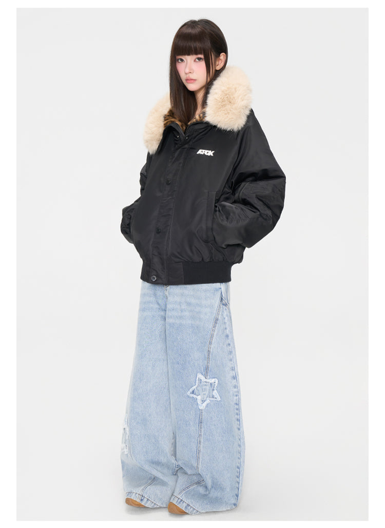 (AFGK) "Leopard Fur Hooded Parka"