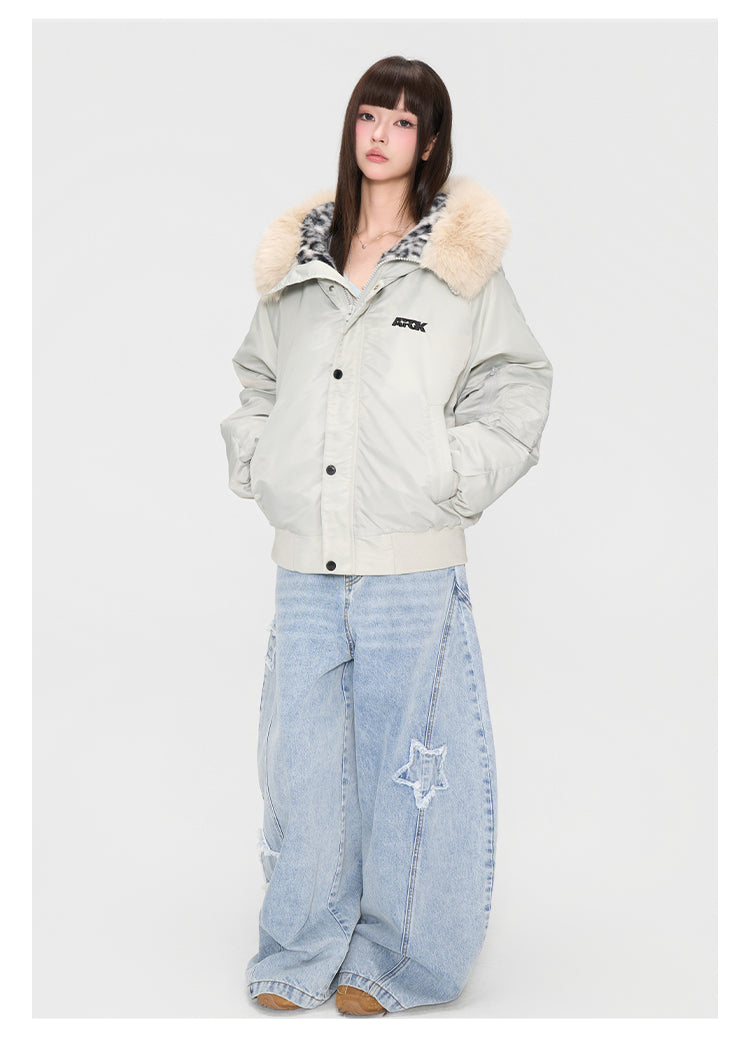 (AFGK) "Leopard Fur Hooded Parka"