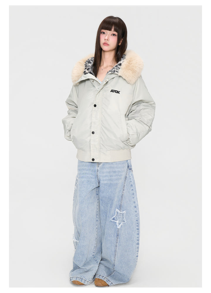 (AFGK) "Leopard Fur Hooded Parka"
