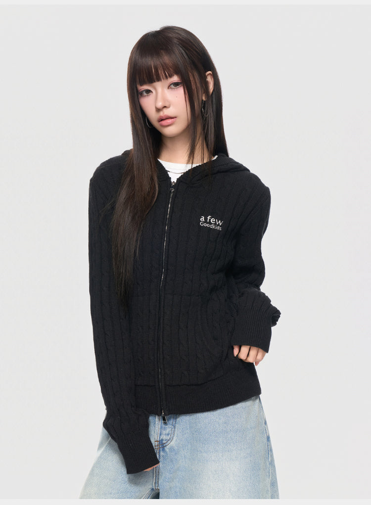 (AFGK) "Cable-Knit Hooded Cardigan"