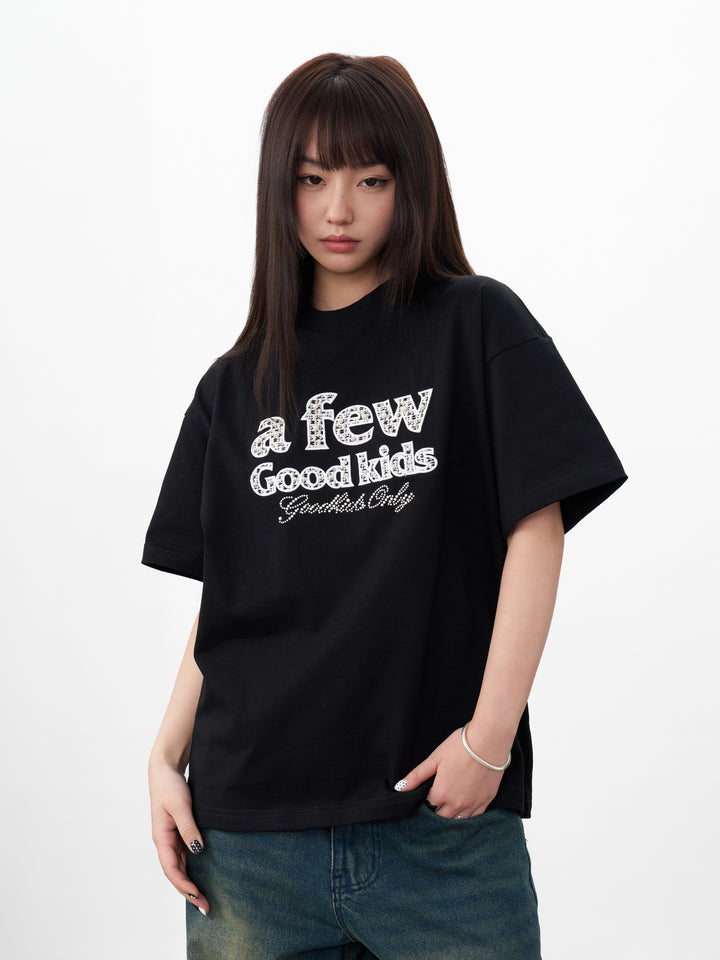 DONCARE(AFGK) "Embroidered tweed logo tee"