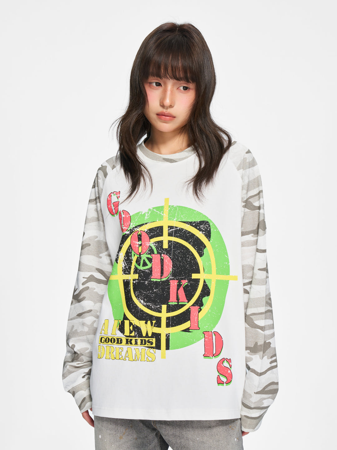 (AFGK) "Camo Patchwork Raglan Long Sleeve"