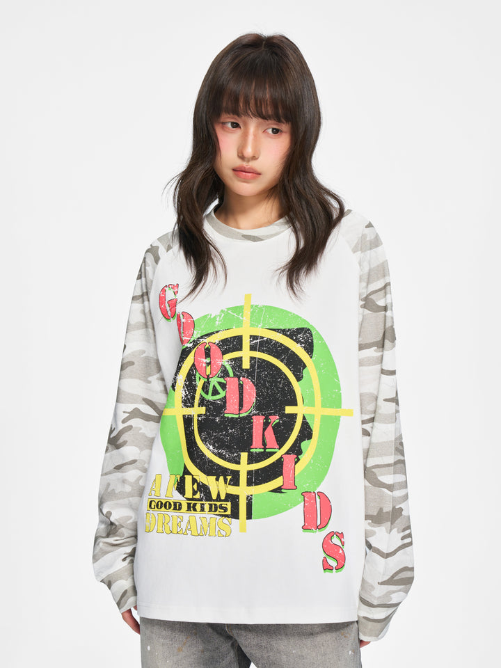 (AFGK) "Camo Patchwork Raglan Long Sleeve"