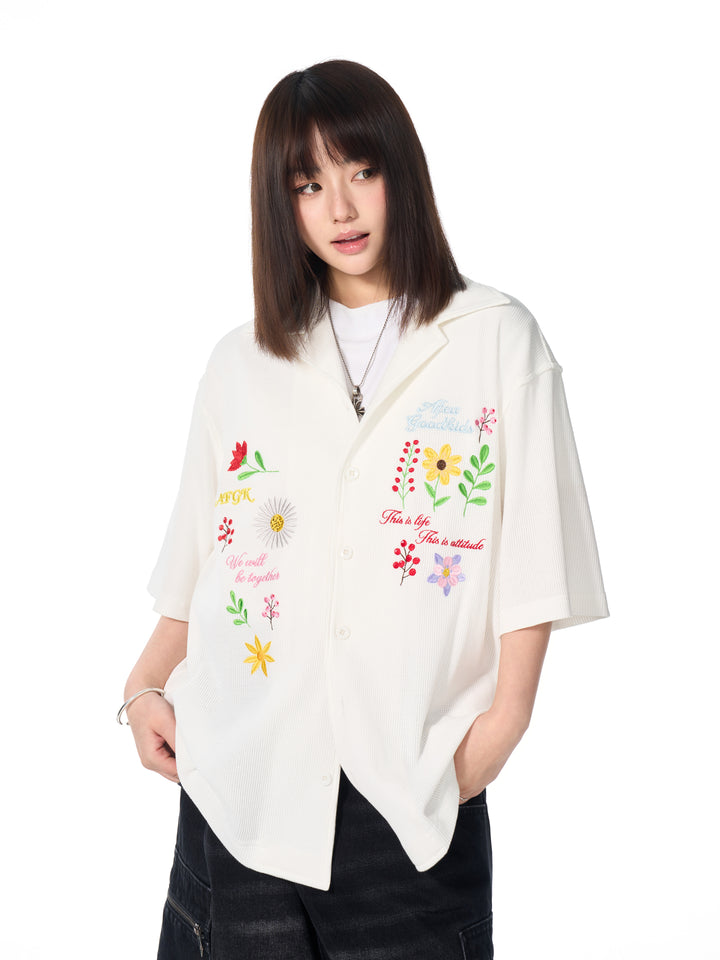 DONCARE(AFGK) "Floral waffle shirt"