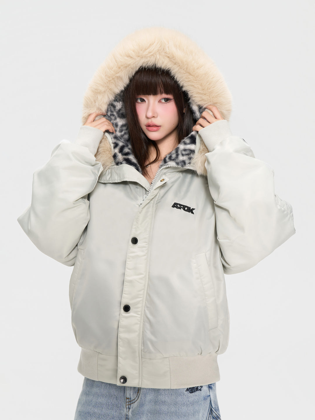 (AFGK) "Leopard Fur Hooded Parka"