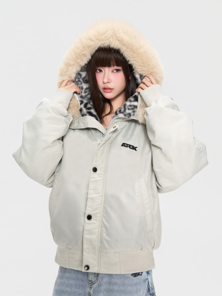 (AFGK) "Leopard Fur Hooded Parka"
