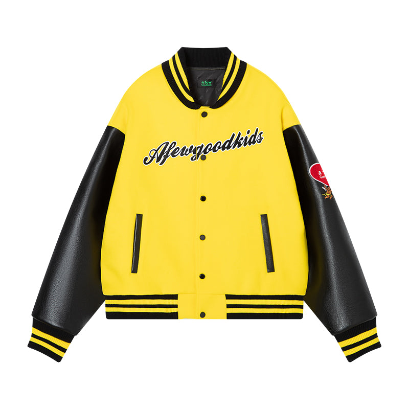 DONCARE(AFGK) "Angel leather varsity jacket"