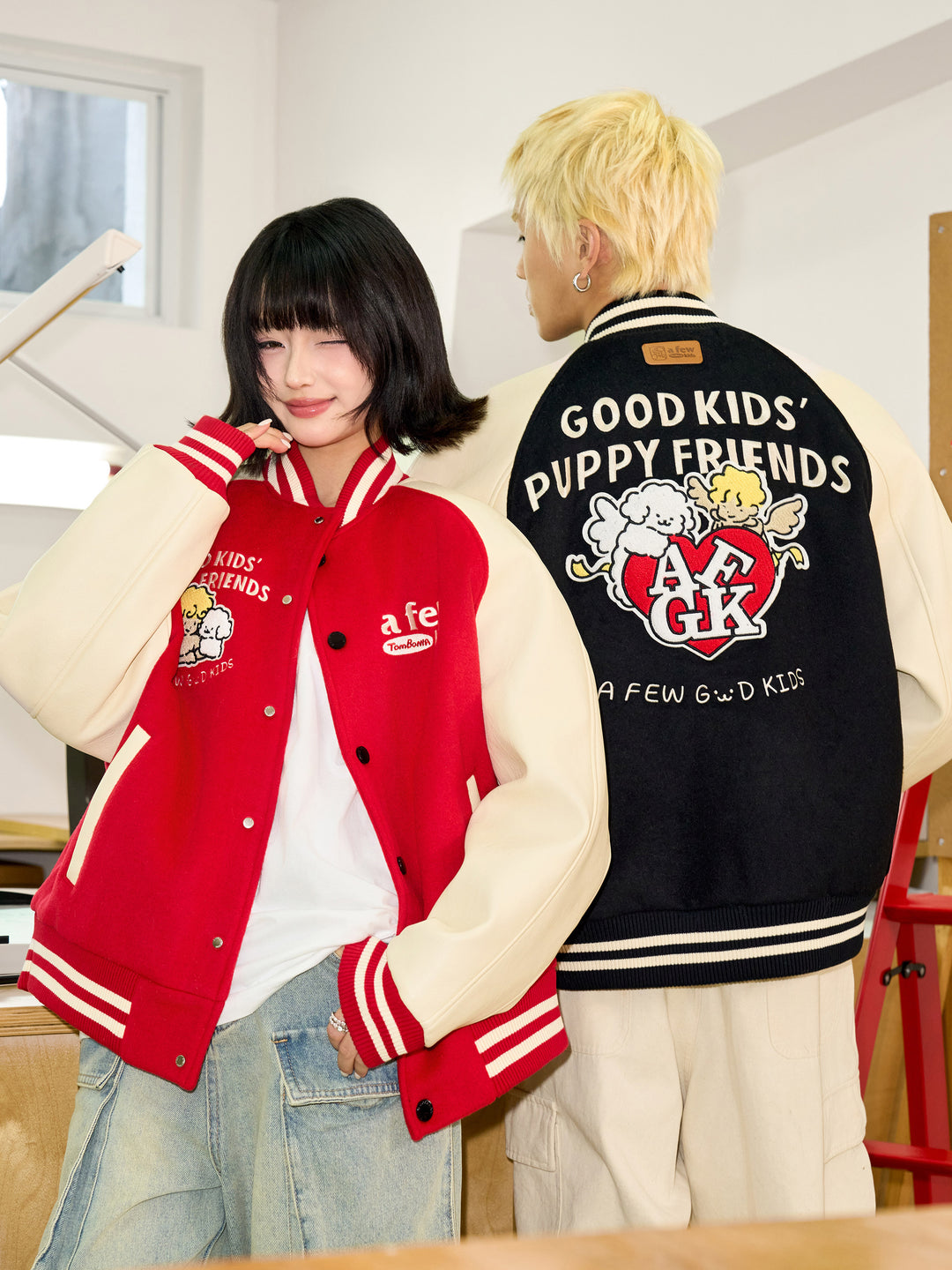 AFGK X TOMBONIA "Puppy logo varsity jacket"