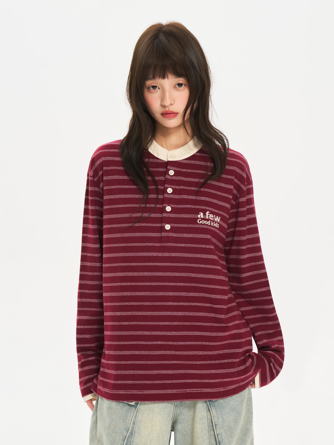 (AFGK) « T-shirt Henley rayé à manches longues »