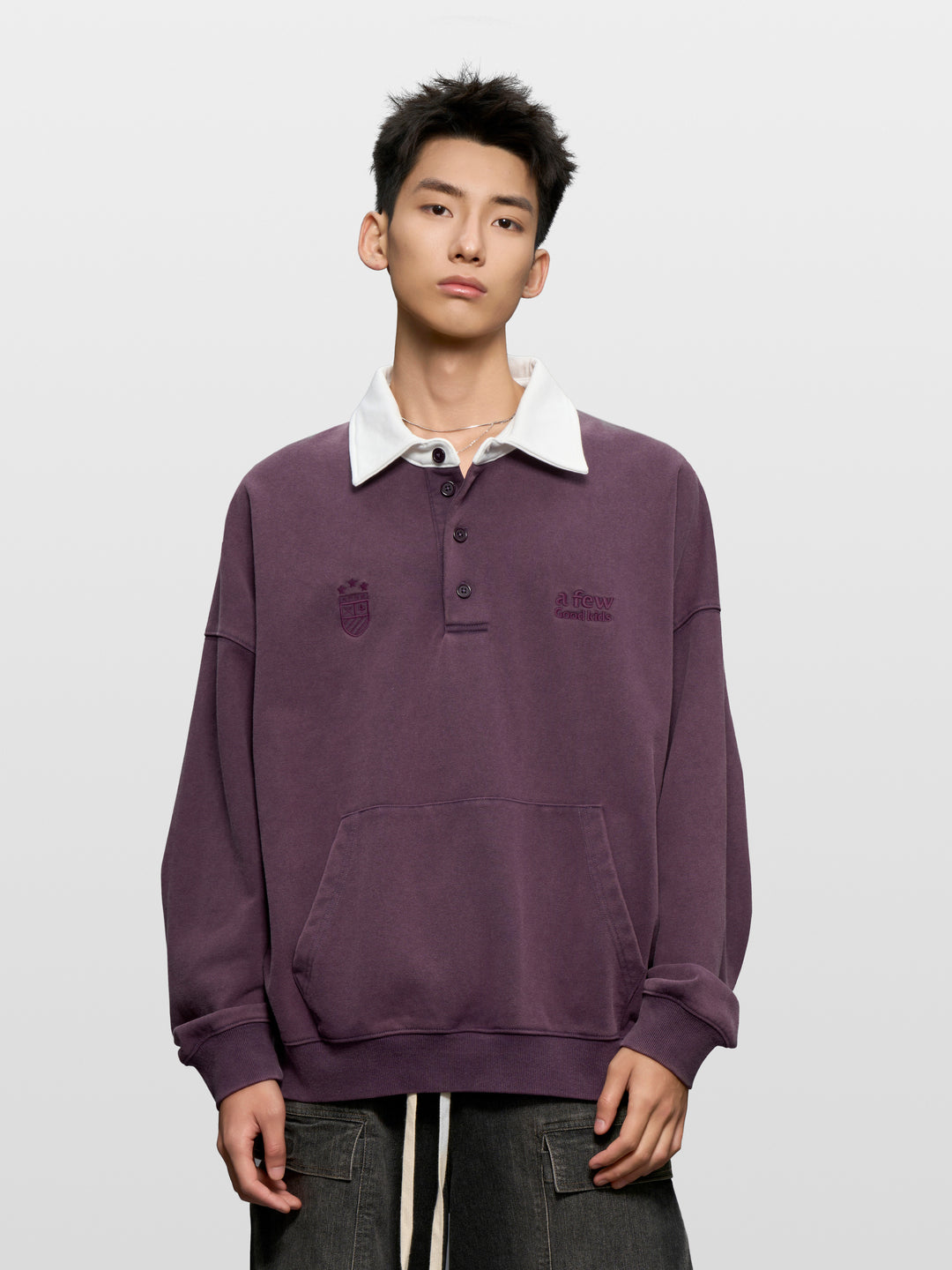 Washed henley polo shirt