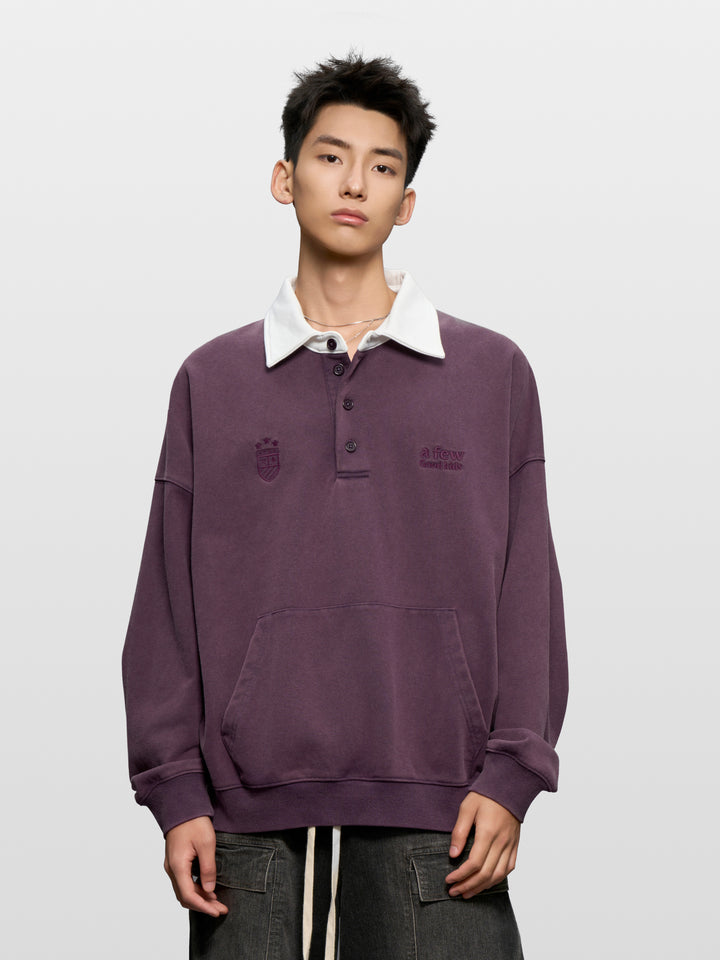 Washed henley polo shirt