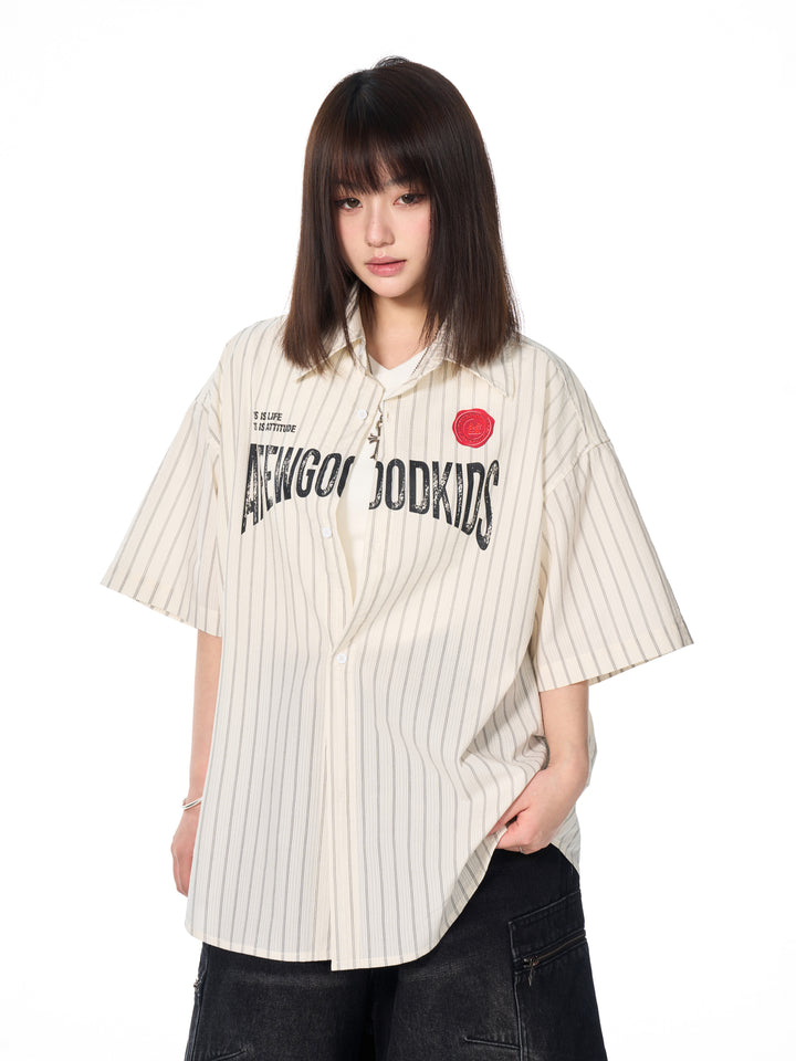 DONCARE(AFGK) "Stripe logo shirt"