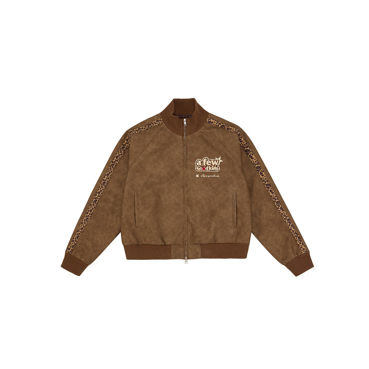 (AFGK) "Leopard Webbing Suede Track Jacket"