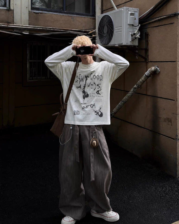 (AFGK) "Vintage Distressed Long Sleeve Tee"