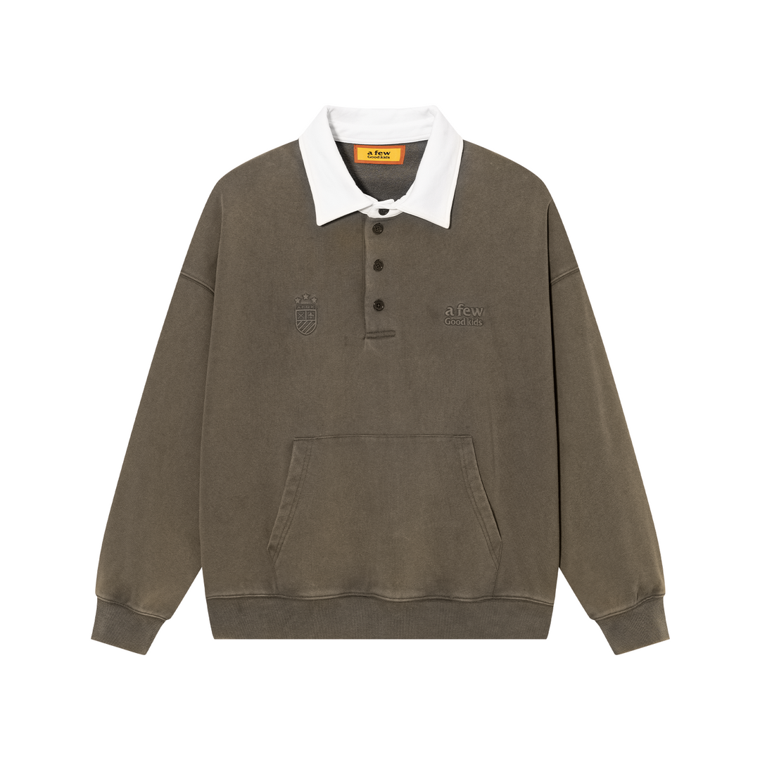 Washed henley polo shirt