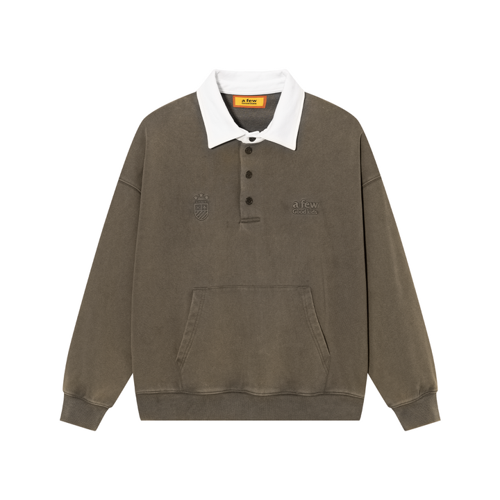 Washed henley polo shirt