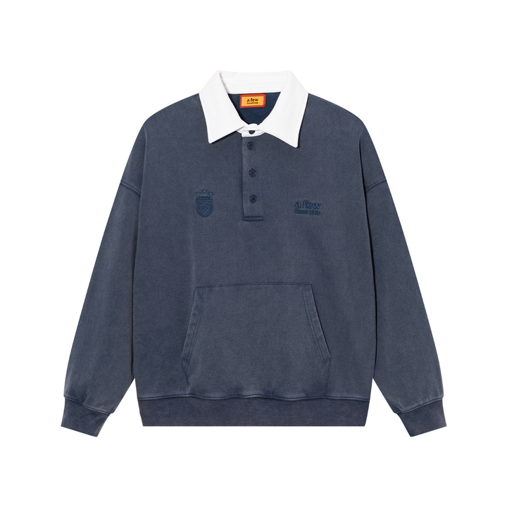 Washed henley polo shirt