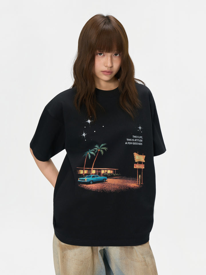 (AFGK) "Midnight Motel Vintage Print Tee”