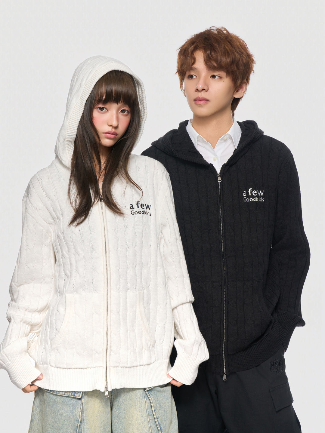 (AFGK) "Cable-Knit Hooded Cardigan"