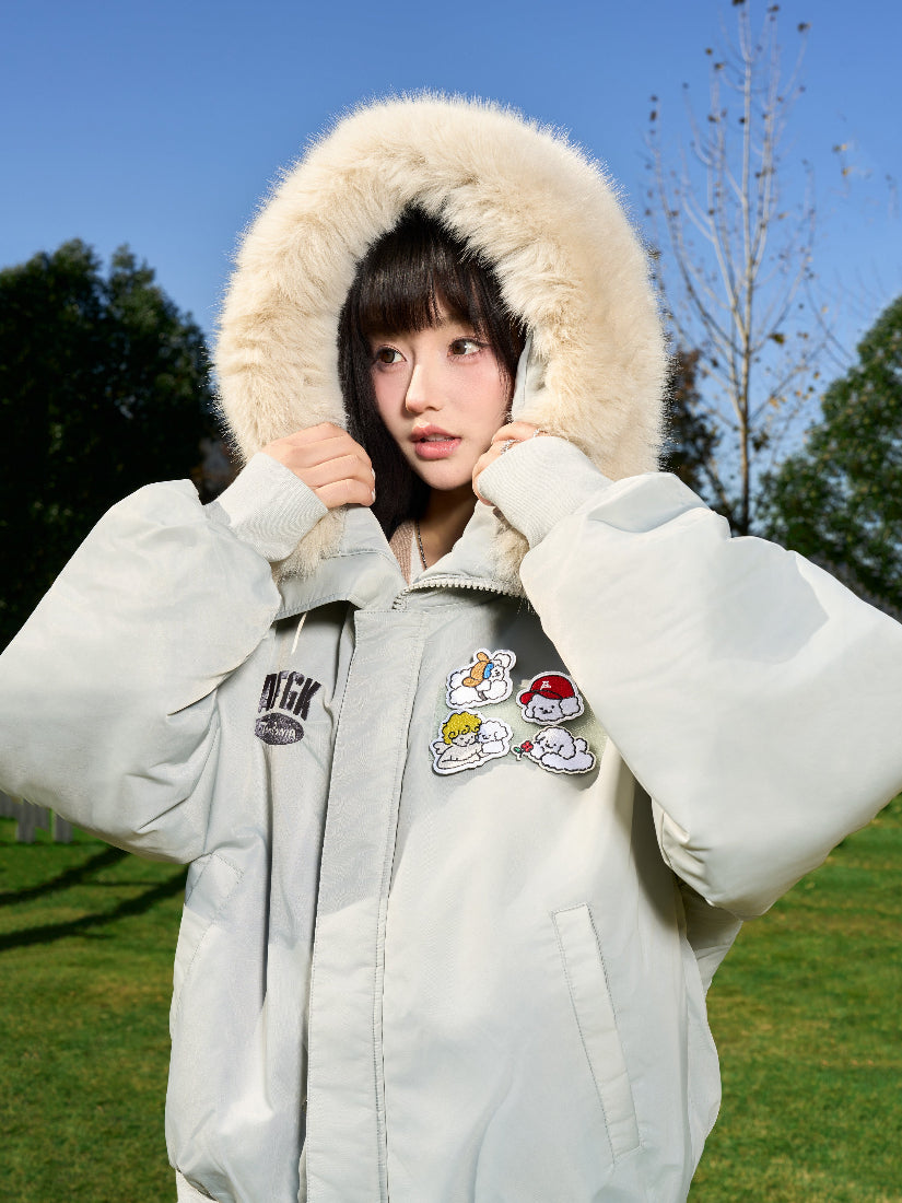 AFGK X TOMBONIA "Velcro logo fur jacket"