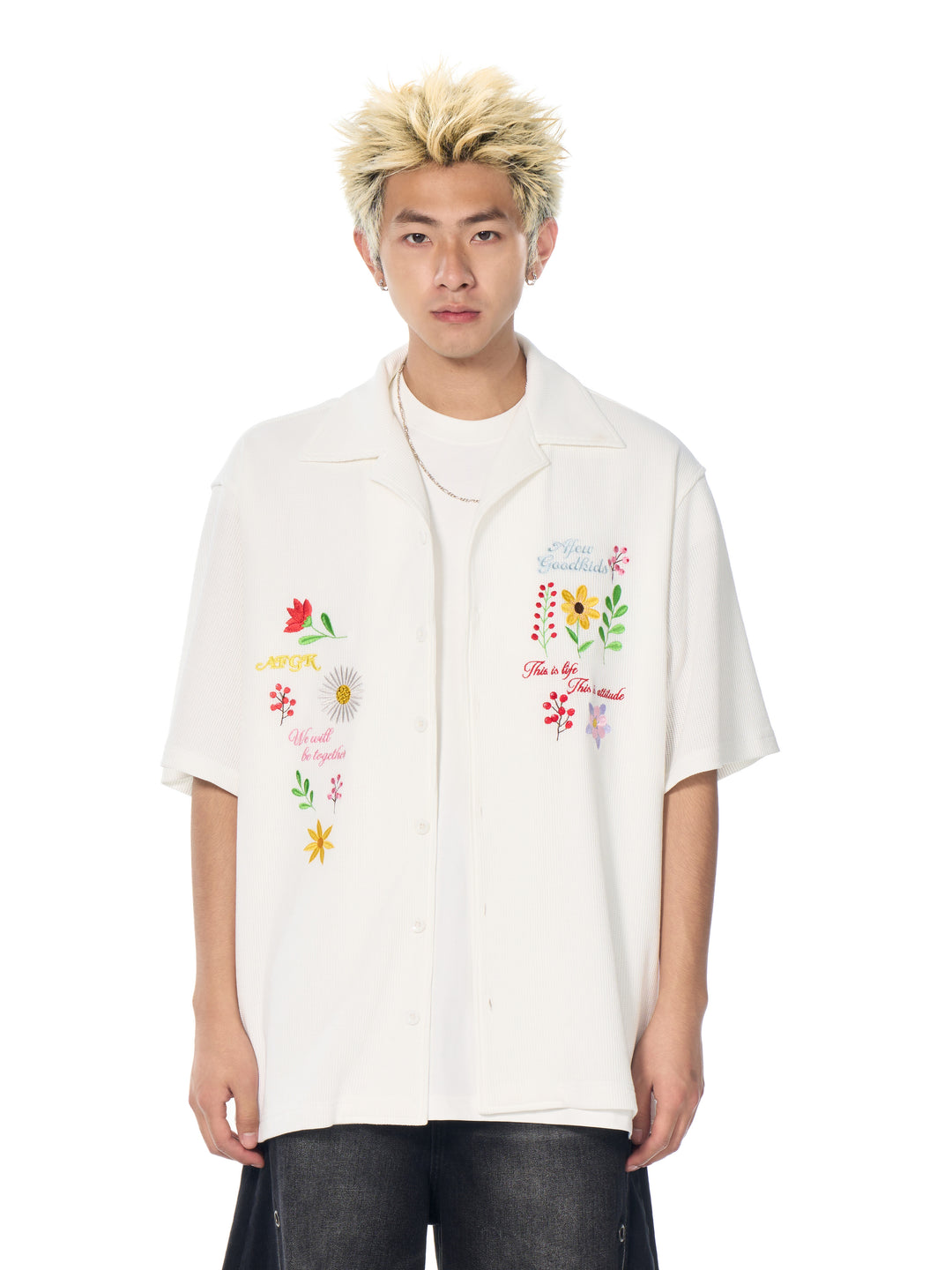 DONCARE(AFGK) "Floral waffle shirt"
