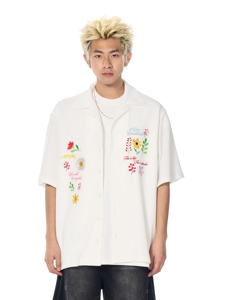 DONCARE(AFGK) "Floral waffle shirt"