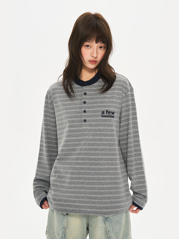 (AFGK) « T-shirt Henley rayé à manches longues »