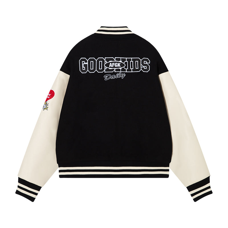 DONCARE(AFGK) "Angel leather varsity jacket"