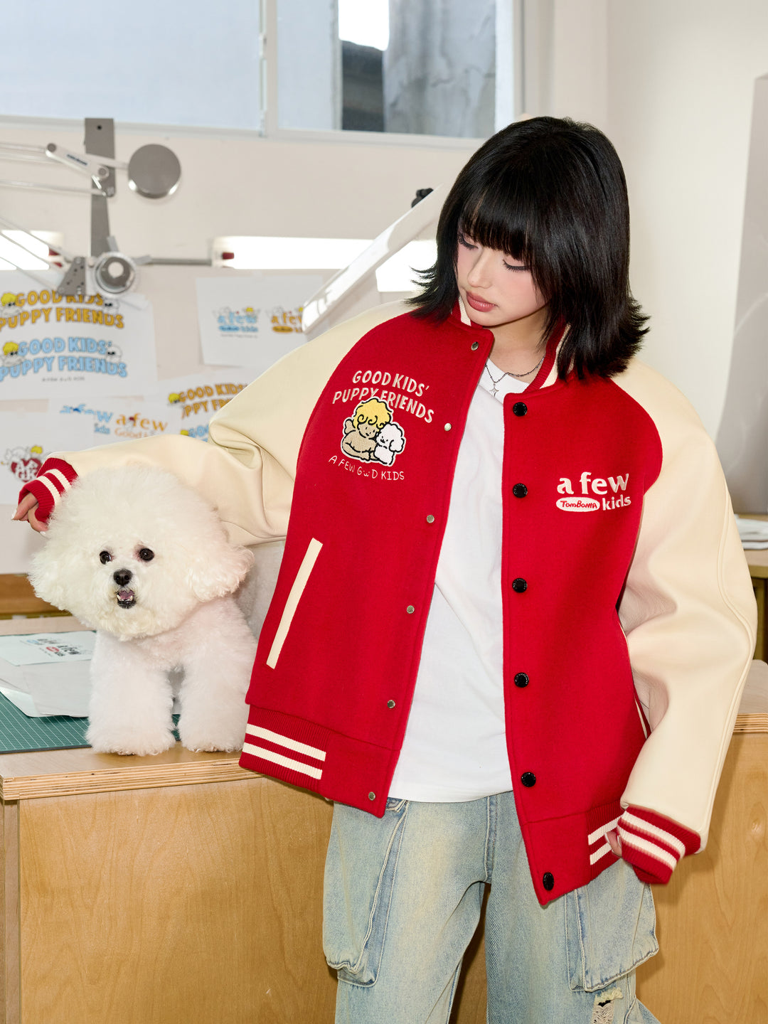 AFGK X TOMBONIA "Puppy logo varsity jacket"