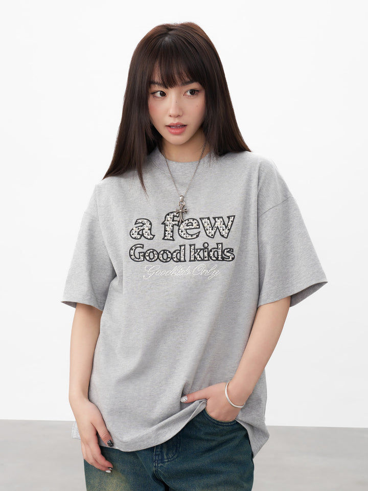 DONCARE(AFGK) "Embroidered tweed logo tee"