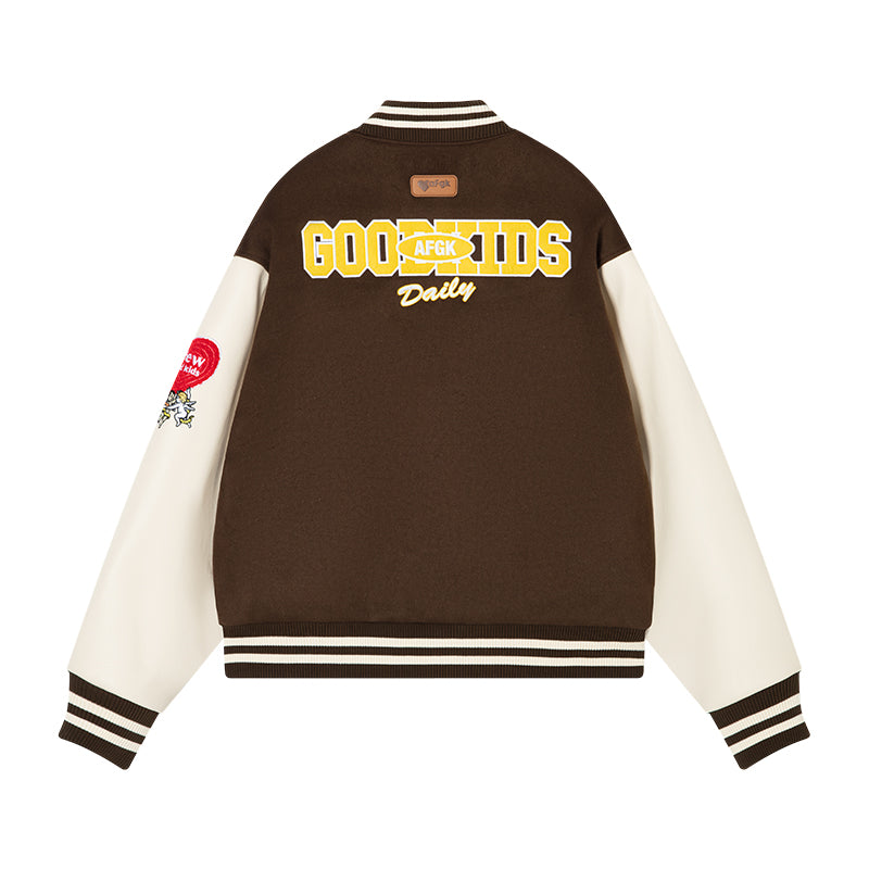 DONCARE(AFGK) "Angel leather varsity jacket"