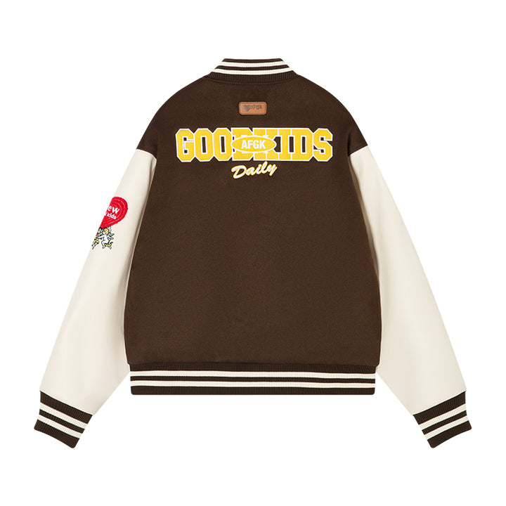 DONCARE(AFGK) "Angel leather varsity jacket"