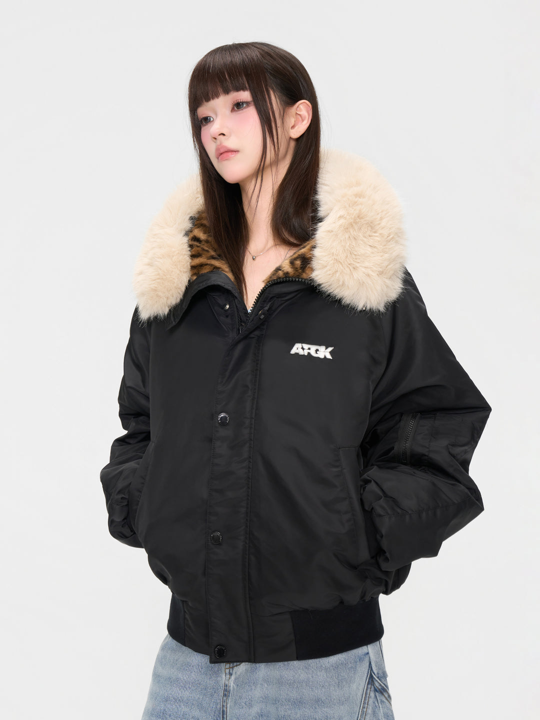 (AFGK) "Leopard Fur Hooded Parka"
