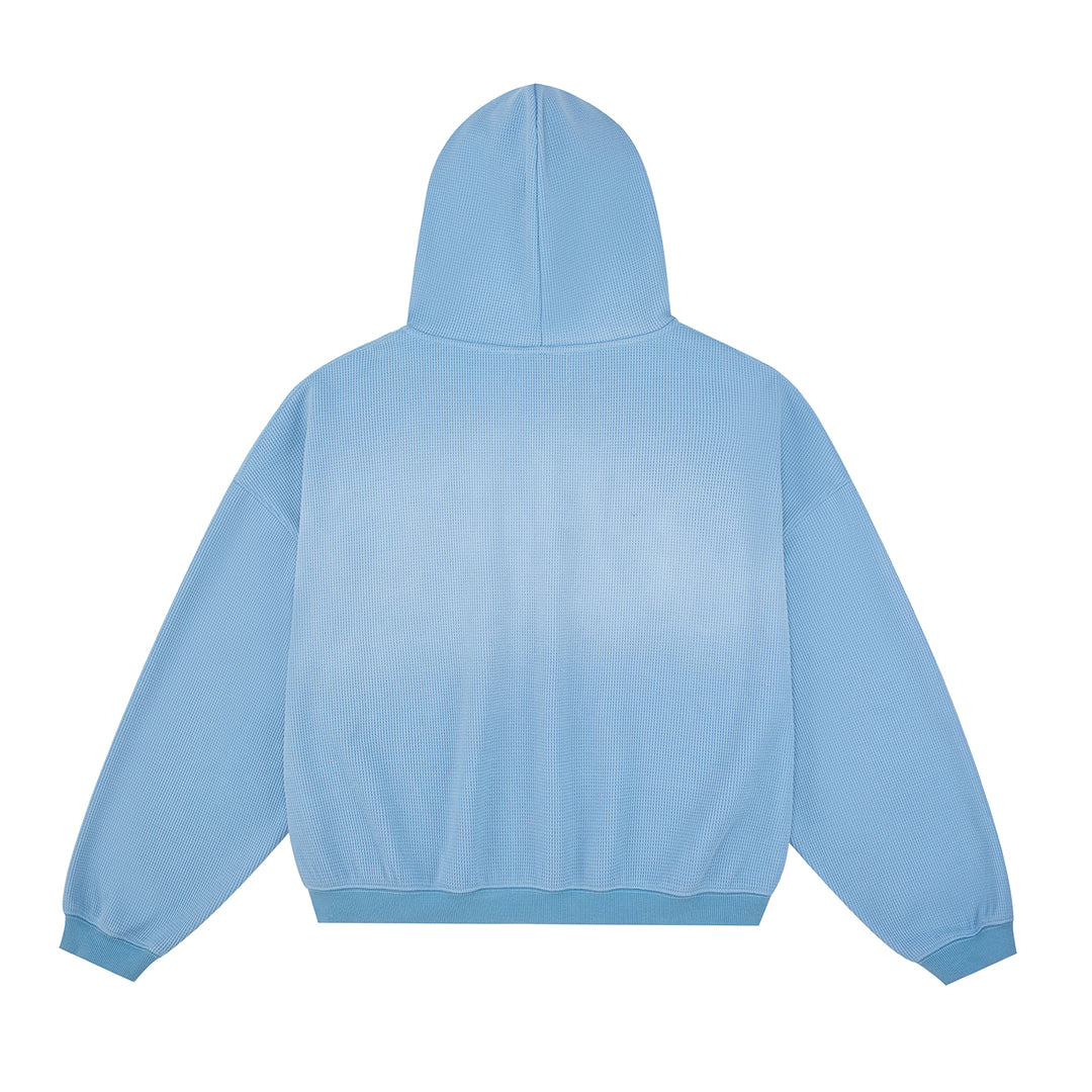 (AFGK) "Washed Waffle Knit Boxy Zip Hoodie"