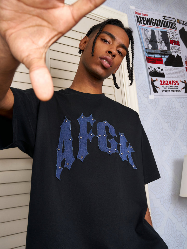 DONCARE(AFGK) "Denim patch logo tee"