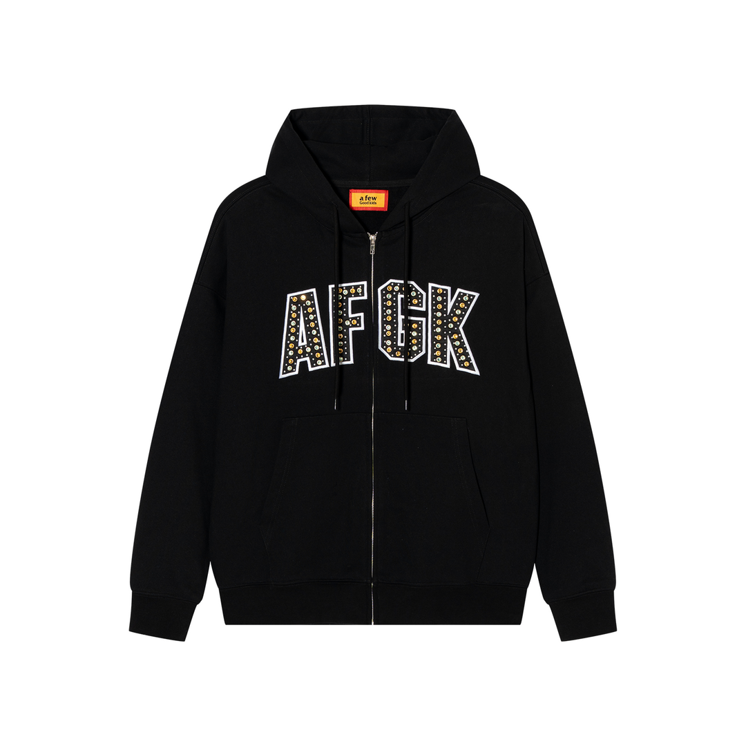 Crystal studs zip hoodie