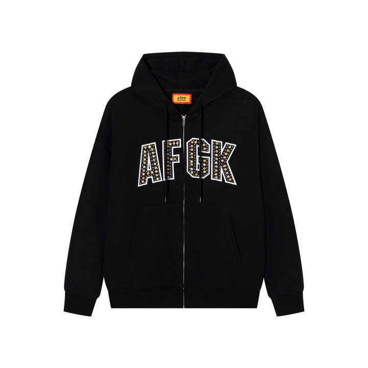 Crystal studs zip hoodie