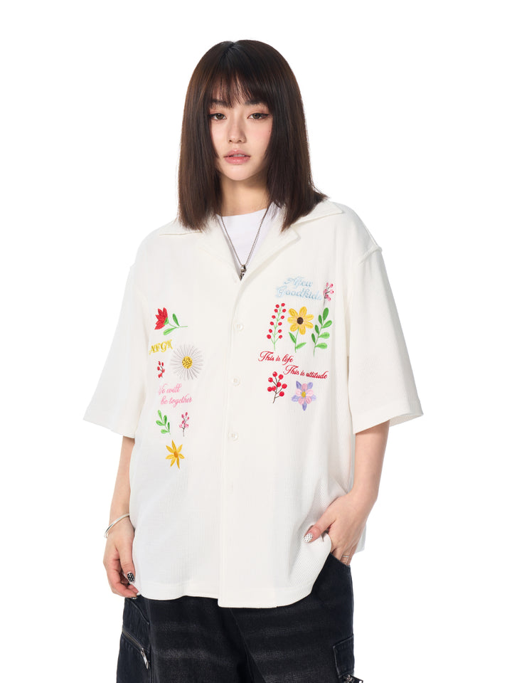 DONCARE(AFGK) "Floral waffle shirt"
