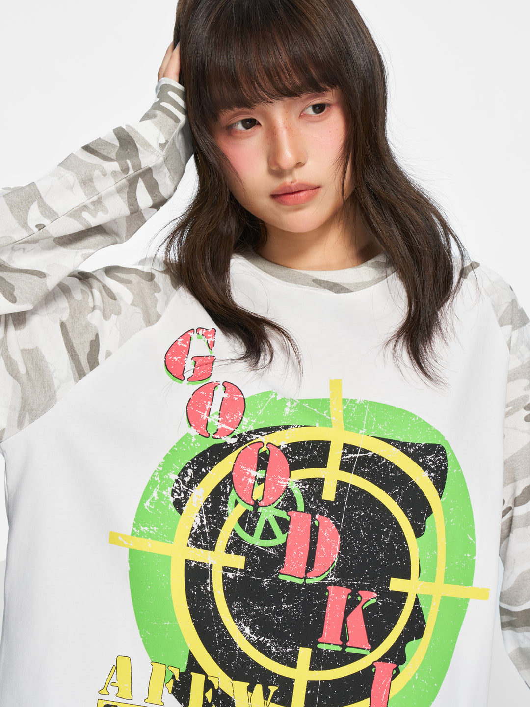 (AFGK) "Camo Patchwork Raglan Long Sleeve"