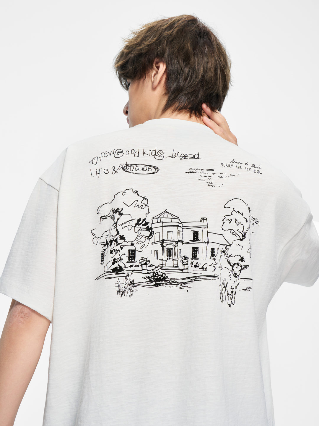 (AFGK) "Sketch Art Slub Cotton Graphic Tee"