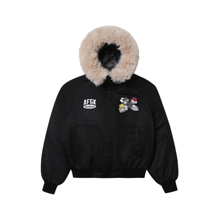 AFGK X TOMBONIA "Velcro logo fur jacket"