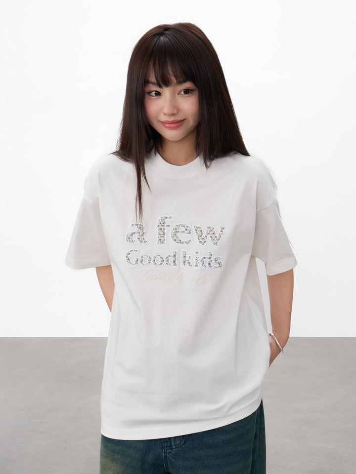 DONCARE(AFGK) "Embroidered tweed logo tee"