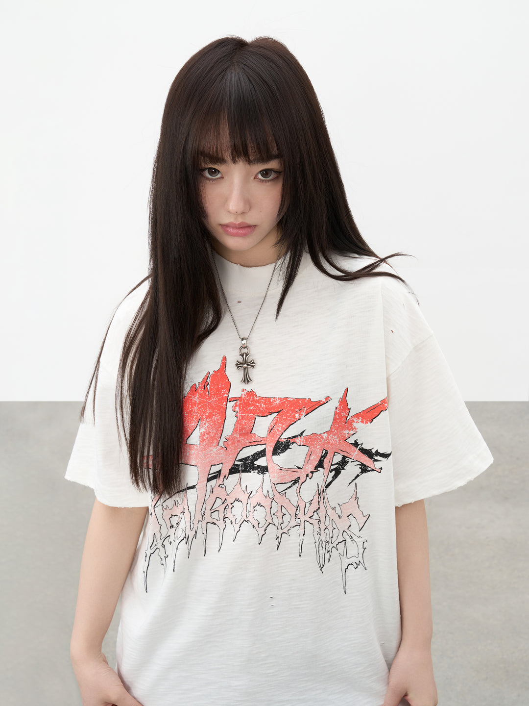 DONCARE(AFGK) "Distressed band tee"