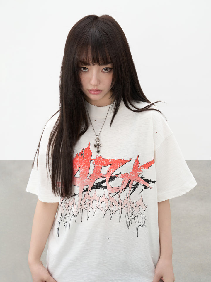 DONCARE(AFGK) "Distressed band tee"