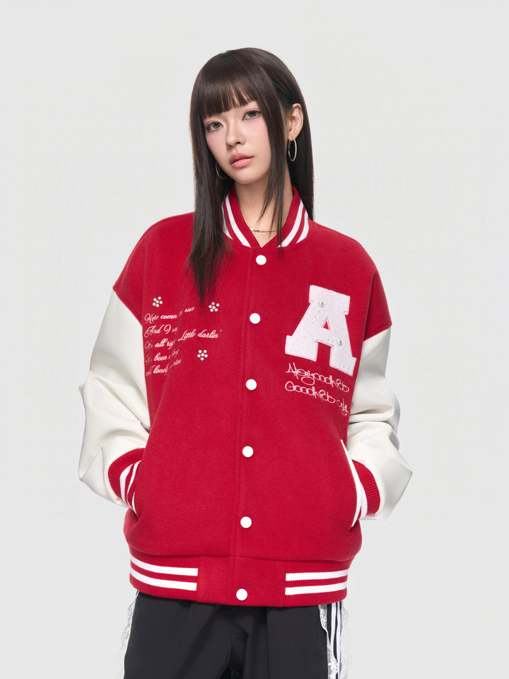 (AFGK)"Pearl logo varsity jacket"
