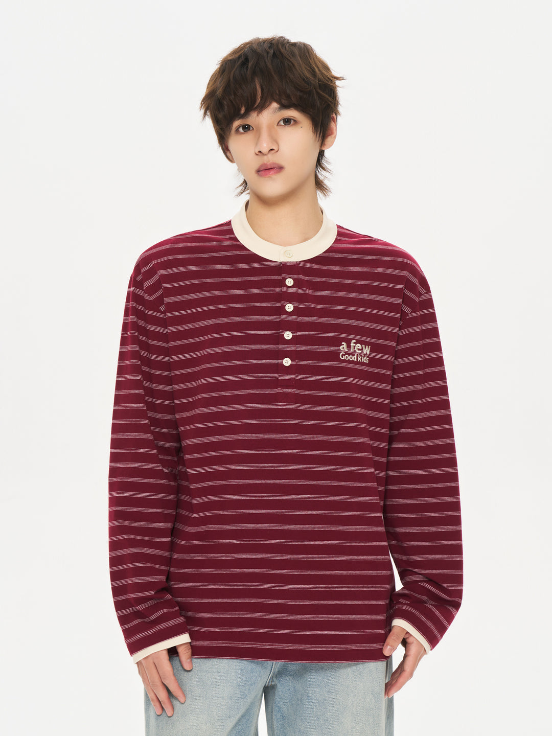 (AFGK) « T-shirt Henley rayé à manches longues »