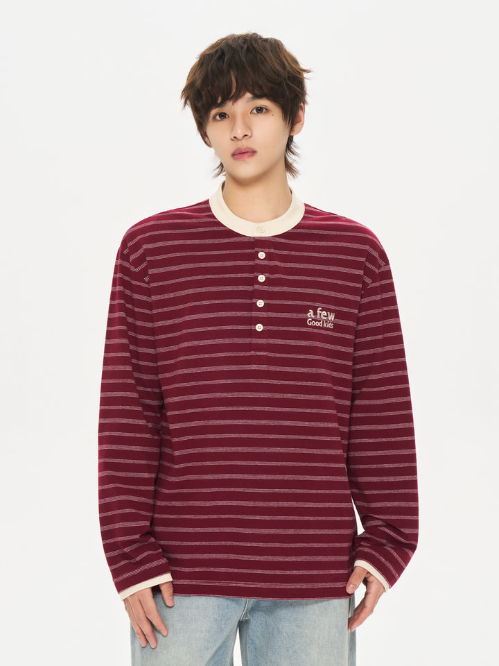 (AFGK) « T-shirt Henley rayé à manches longues »