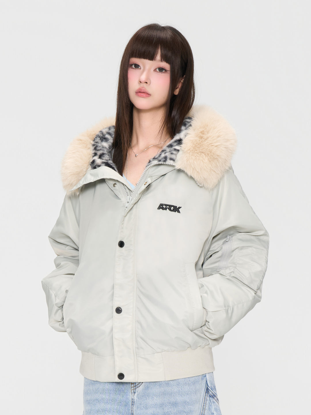(AFGK) "Leopard Fur Hooded Parka"