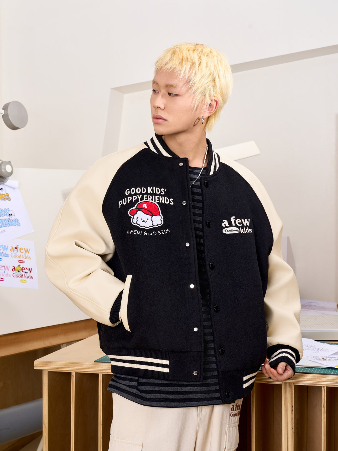 AFGK X TOMBONIA "Puppy logo varsity jacket"